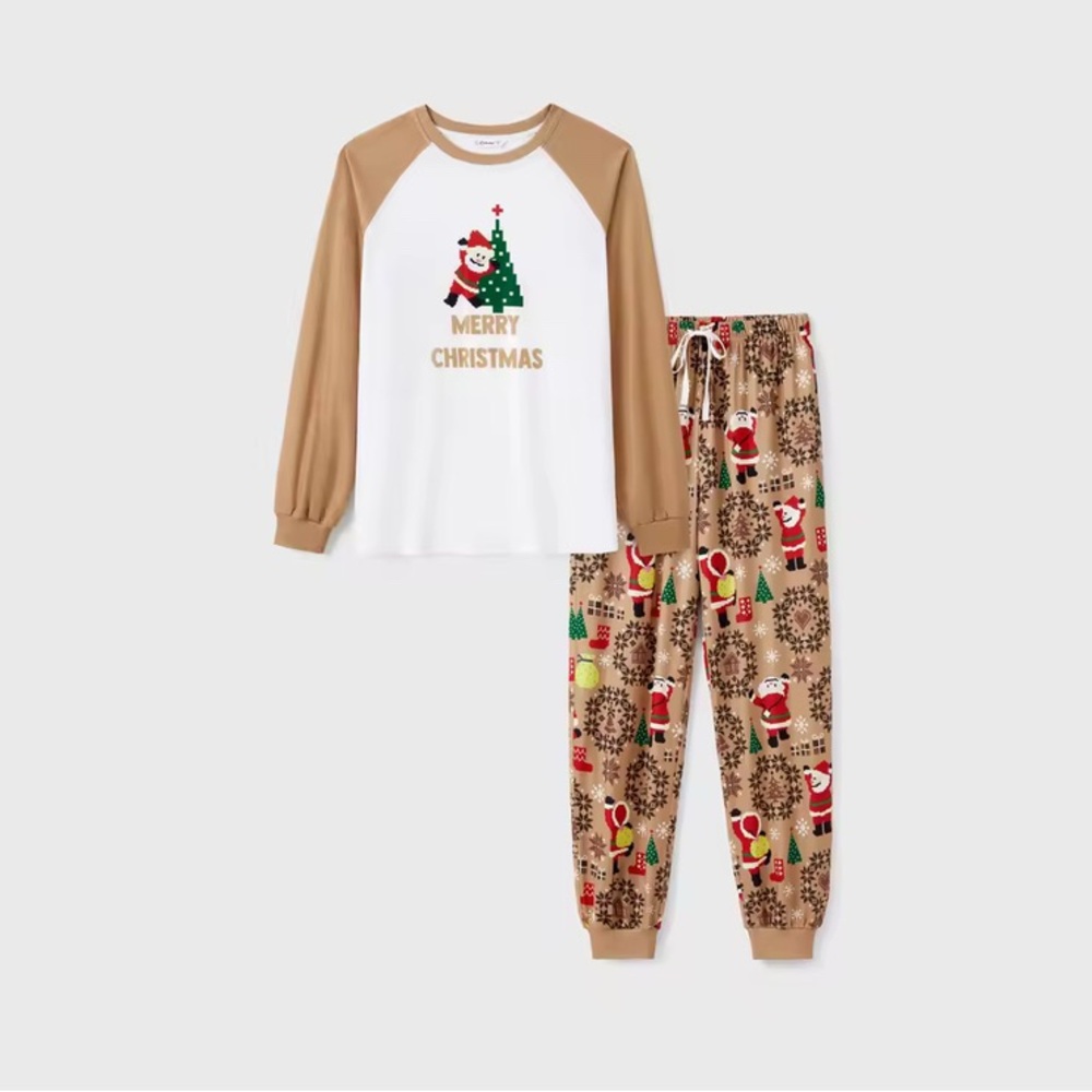 Men Christmas Pajamas Sets Pixel Art Style Raglan Sleeves and Pockets